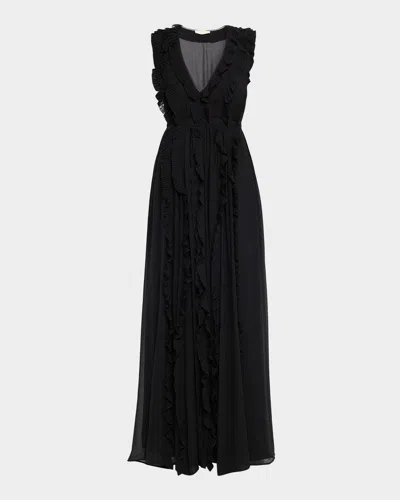 Ulla Johnson Aida Cascading Ruffle Gown In Black