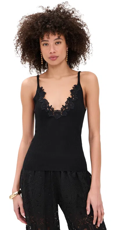 Ulla Johnson Ainsley Knit Camisole With Lace Noir In Black