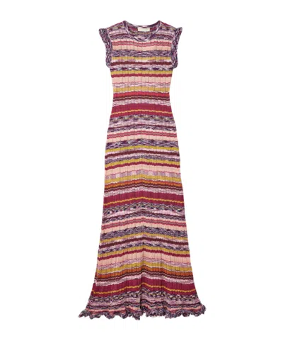 Ulla Johnson Ajak Ruffled Striped Ribbed-knit Midi Dress In Multi