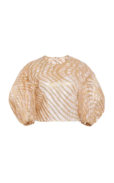 Ulla Johnson Akami Puff-sleeve Metallic Silk-organza Top In Silver