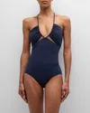 Ulla Johnson Akami Strappy Halter One-piece Swimsuit In Blue