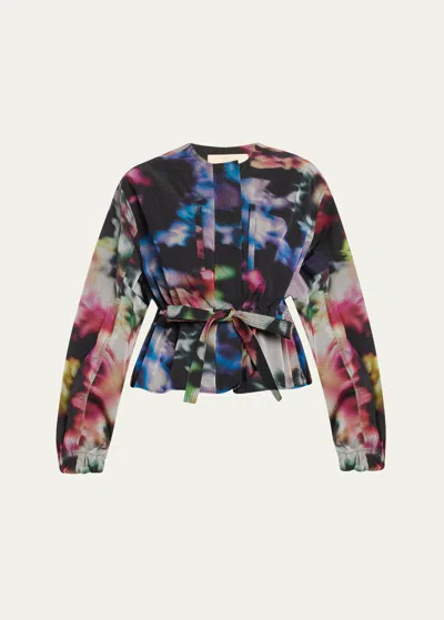 Ulla Johnson Alair Belted Printed Puff-sleeve Jacket In Black Aura