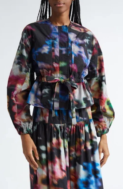 Ulla Johnson Alair Belted Printed Puff-sleeve Jacket In Black Aura