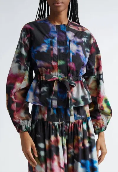 Ulla Johnson Alair Belted Printed Puff-sleeve Jacket In Black Aura