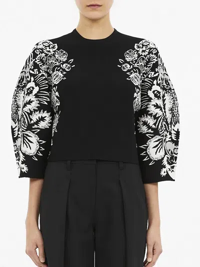 Ulla Johnson Alara 3/4 Jacquard Pullover Sweater In Noir In Black