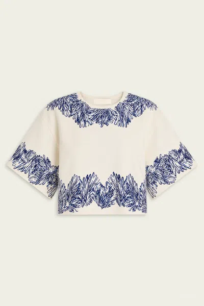 Ulla Johnson Alara Short-sleeve Knit Jacquard Knit Top In Lapis In White