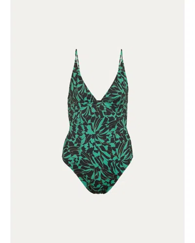 Ulla Johnson Alba Deep V One-piece Swimsuit In Neptune
