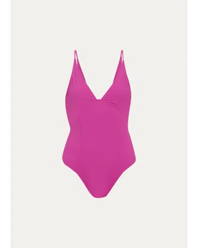 Ulla Johnson Alba Deep V One-piece Swimsuit In Plum