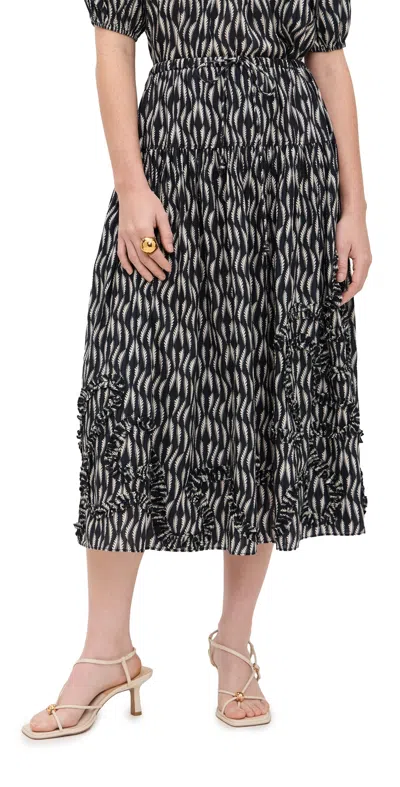 Ulla Johnson Alexandra Ruffled Cotton Midi Skirt Graphite In Gray