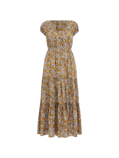 Ulla Johnson Alexi Midi Floral-print Tiered Dress In Brown