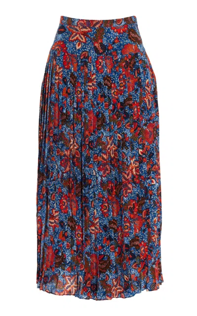 Ulla Johnson Alexi Pleated Silk Midi Skirt In Multi