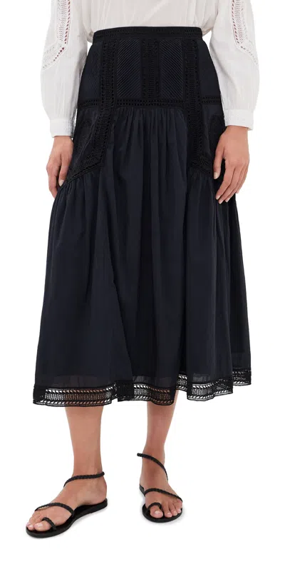 Ulla Johnson Alice Cotton Midi Skirt Noir In Black