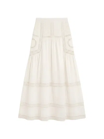 Ulla Johnson Alice Eyelet-embroidered Tiered Midi Skirt In Yellow