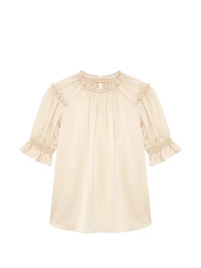 Ulla Johnson Alina Puffed-sleeve Silk Blouse In Nude