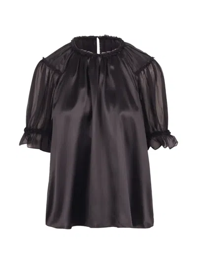 Ulla Johnson Alina Ruffled Silk-satin Blouse In Black