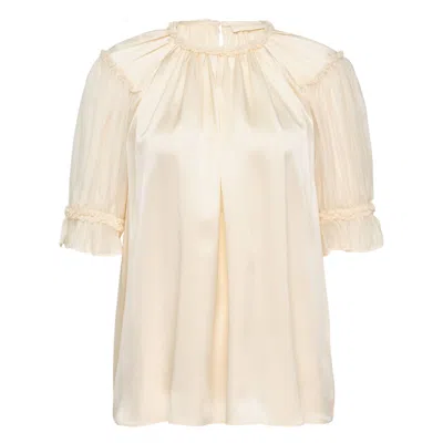 Ulla Johnson Alina Short Sleeve Silk Top In Neutral
