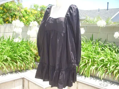 Pre-owned Ulla Johnson Alita Square Neck Puffed Sleeve Black Mini Dress 100% Cotton $420