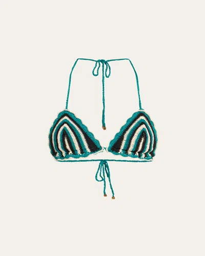 Ulla Johnson Alix Striped Crochet Bikini Top In Lagoon Stripe