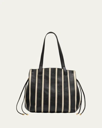 Ulla Johnson Alma Striped Leather Everyday Tote Bag In Noir Stripe