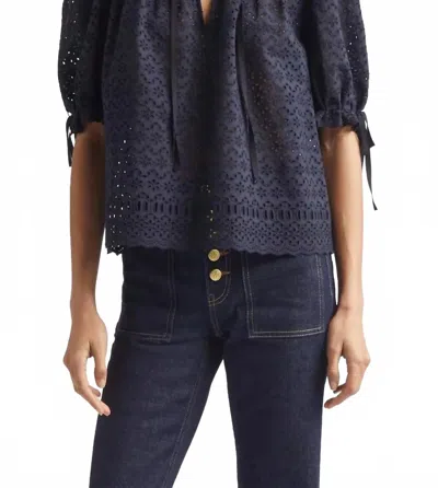 Ulla Johnson Alouette Eyelet Puff Shoulder Top In Midnight In Animal Print