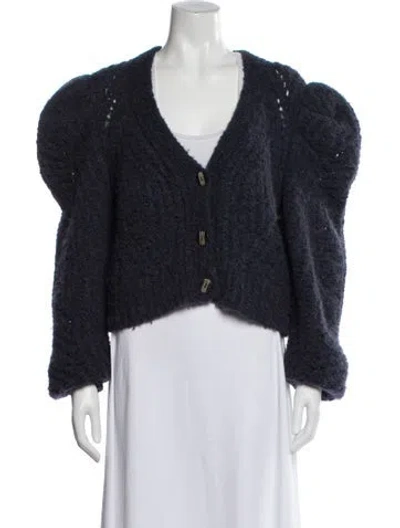Pre-owned Ulla Johnson Alpaca V-neck Sweater In Blue