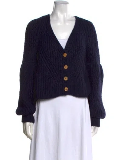 Pre-owned Ulla Johnson Alpaca V-neck Sweater In Blue