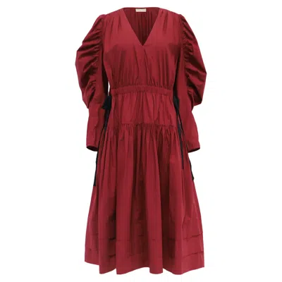 Ulla Johnson Althea Gathered Midi Dress In Burgundy Cotton