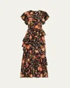 Ulla Johnson Amaia Floral-print Ruffle Midi Dress In Hellebore