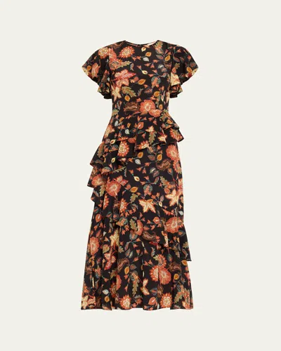 Ulla Johnson Amaia Floral-print Ruffle Midi Dress In Hellebore