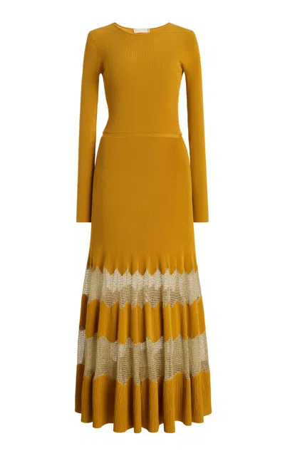 Ulla Johnson Amaia Metallic-detailed Knit Maxi Dress In Yellow