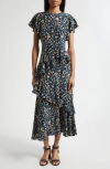 Ulla Johnson Amaia Cascading Ruffle Midi Dress In Blue
