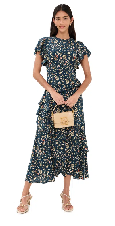 Ulla Johnson Amaia Ruffled Printed Silk Crepe De Chine Midi Dress In Multi