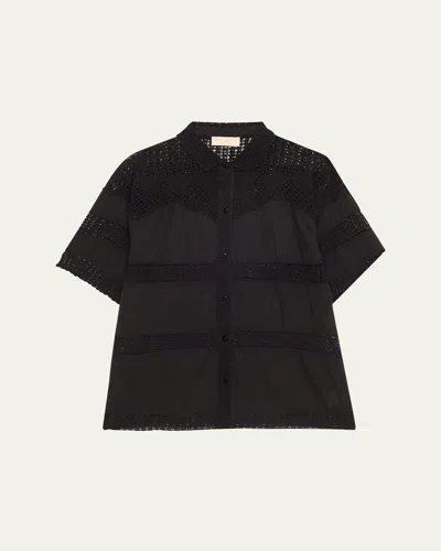 Ulla Johnson Amal Crochet Button-front Shirt In Noir