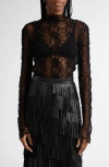Ulla Johnson Amal Floral Lace Mock Neck Top In Noir