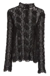 Ulla Johnson Amal Floral Lace Mock Neck Top In Noir