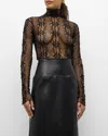 Ulla Johnson Amal Floral Lace Mock Neck Top In Noir