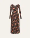 Ulla Johnson Amal Printed Long-sleeve Jersey Maxi Dress In Green