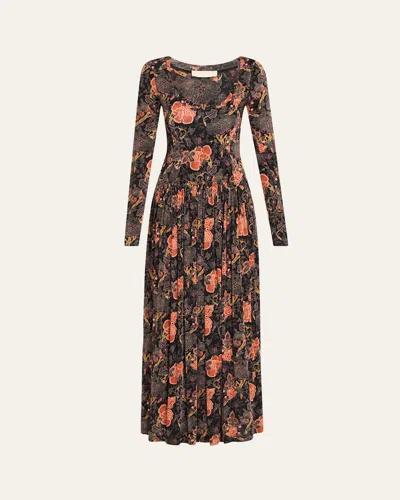 Ulla Johnson Amal Printed Long-sleeve Jersey Maxi Dress In Green
