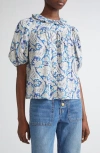 Ulla Johnson Amari Floral Cotton Blend Button-up Shirt In Blue