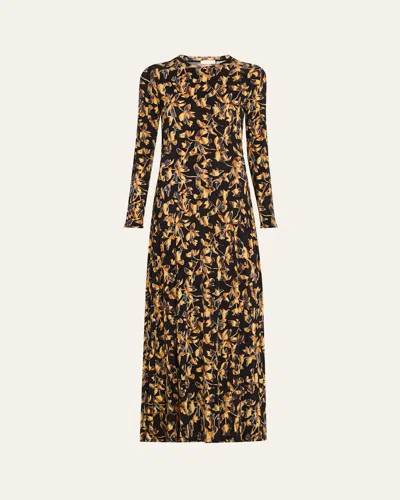 Ulla Johnson Amari Floral Long-sleeve Jersey Dress In Brown