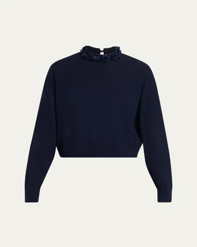 Ulla Johnson Amelia Embellished Merino Sweater In Blue