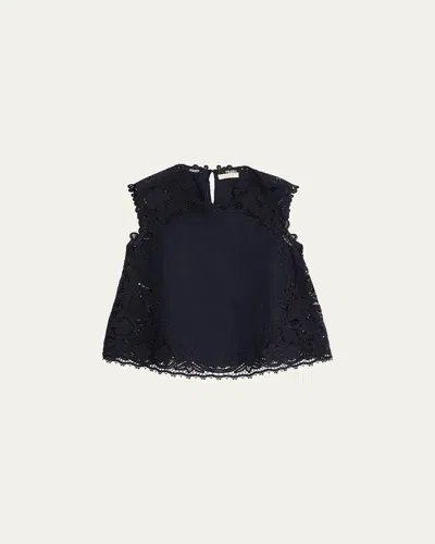 Ulla Johnson Amelie Embroidered Linen-blend Top In Black