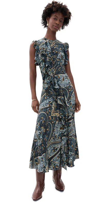 Ulla Johnson Ameline Silk Dress Prussian In Multi