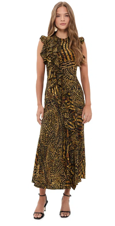 Ulla Johnson Ameline Silk Dress Wren In Animal Print