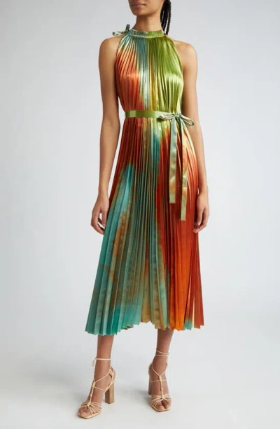 Ulla Johnson Amiko Shiny Ombre-print Sleeveless Halter Midi Dress In Desert Topaz