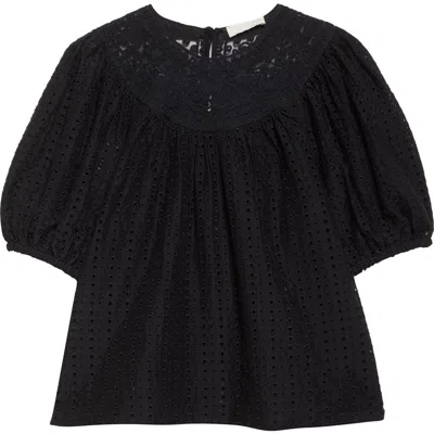 Ulla Johnson Amina Eyelet Lace Top In Noir