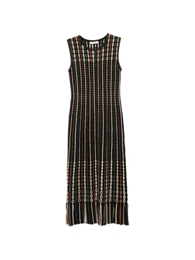 Ulla Johnson Amina Geometric-pattern Fringed Midi Dress In Black