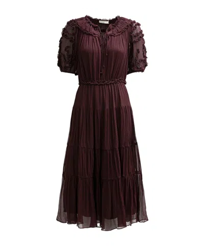 Ulla Johnson An Ankle-length Dress With Tie Details In Burgundy