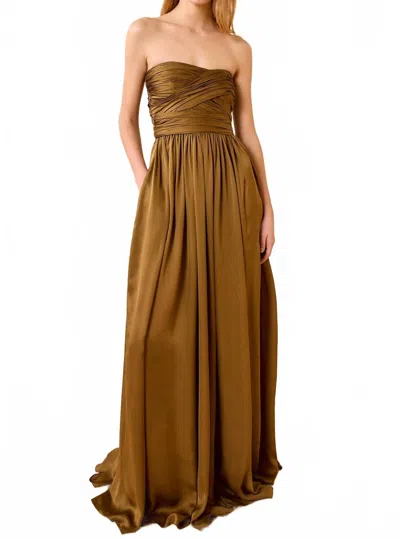 Ulla Johnson Anastasia Silk Strapless Gown In Willow In Gold