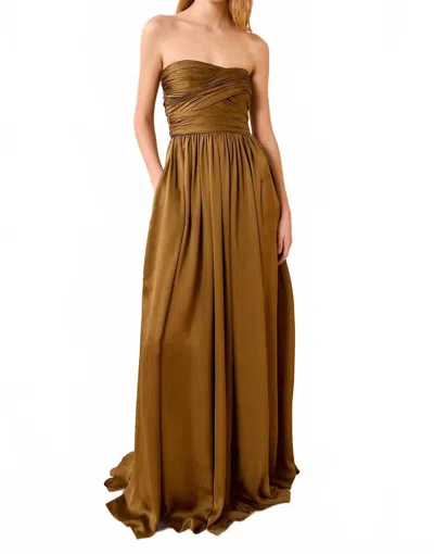 Ulla Johnson Anastasia Silk Wrapped Strapless Gown In Willow In Brown